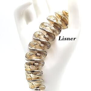 Vintage Lisner Wide 1950s Bracelet, Gold Tone, 7"